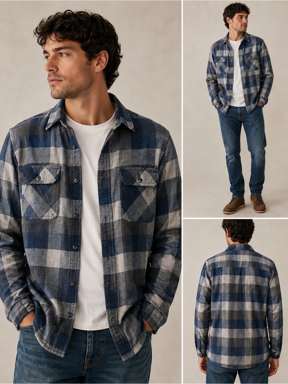 Colorado Clothing Men Plaid Flannel Shirt Blue Gray Button Down